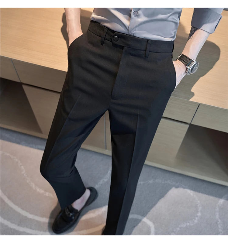 Men Suit Pants 2024 Spring Korean Style Business CasualStraight Dress Pants for Solid Slim Fit Men Formal Trousers Mens Clothing