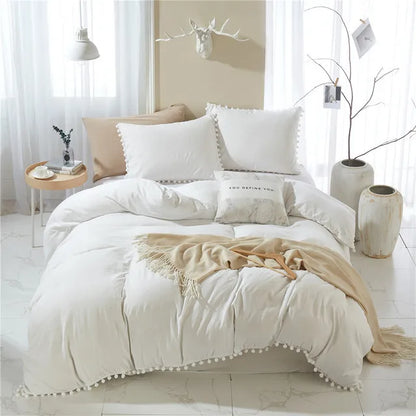 Nordic Simplicity Bedding Set With Pompom Duvet Cover Queen Size Comforter Bedding Sets King High Quality Bed Linen