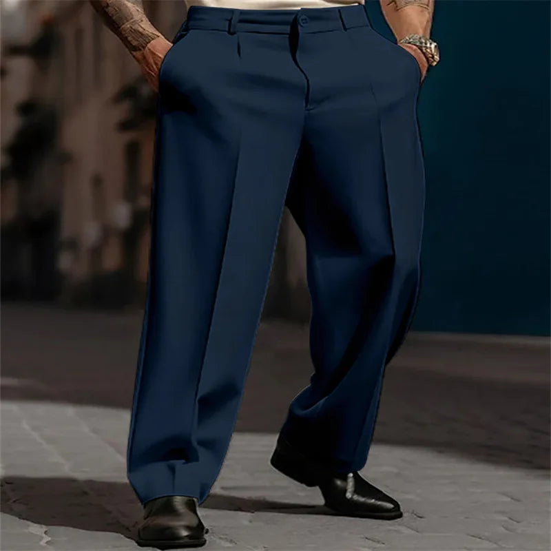 2024 Men's Stand Pocket Formal Wide Leg Pants Men Elegant Party Wedding Trouser Plus Size Mens Fashion Triple Buttons Suit Pants