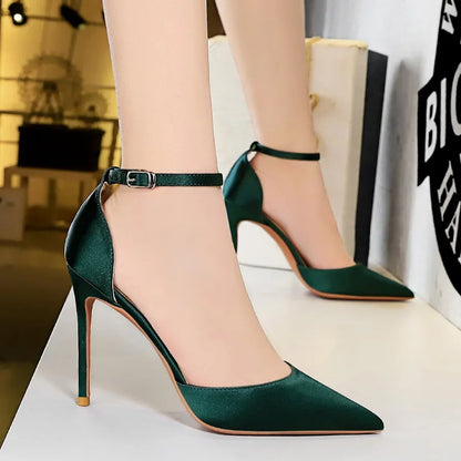 Summer Women 10cm High Heels Sandals Lady Wedding Bridal Scarpins Silk Heels Fetish Pumps Blue Green Pink Strappy Fashion Shoes