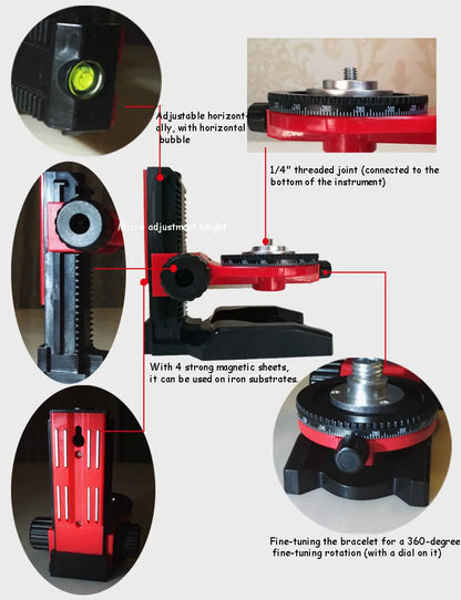 1/4" 5/8" Interface AdjustableScale StandL-shape Multi-functional Leveling Bracket BaseLaser LevelsMagnetic HangerRack