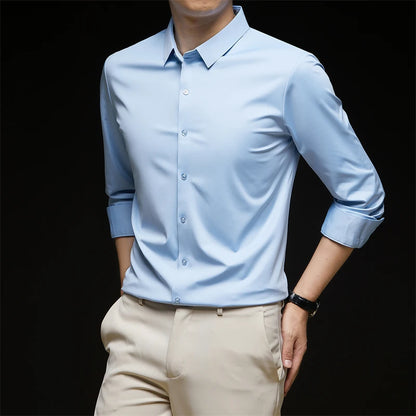 New Men's Business Casual Long Sleeved Solid Color Shirt Wrinkle Resistant Wrinkle Free Comfortable All Season Versatile Top