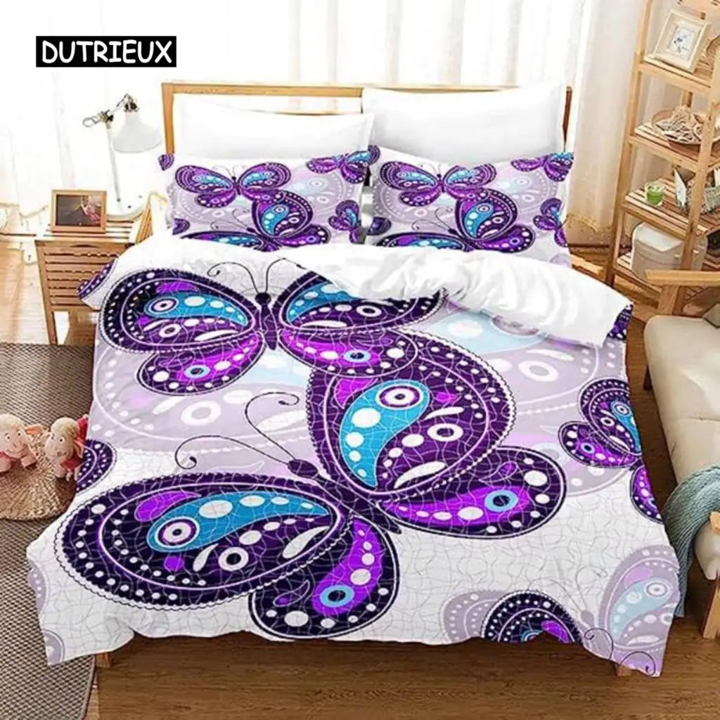 Rainbow Butterfly Duvet Cover Pink Flower Duvet Cover For Kids Bedding Set Kids Boys Girls Teens Comforter Cover For Decorations