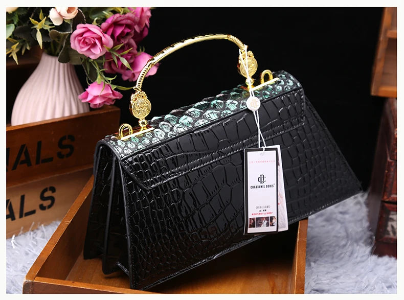 Fashion Brand Genuine Leather Women's Handbags 2024 New Crocodile Pattern Shoulder Crossbody Bag Lady Party Messenger Shell Bags