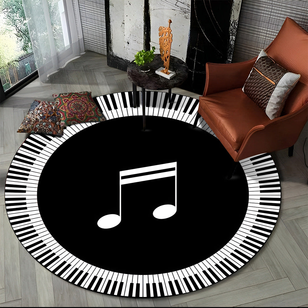 Piano Black White Key Music Symbol Area Rug,Round Carpet Rug for Living Room Bedroom Sofa Foot Pad Decor Non-slip Floor Mat Gift