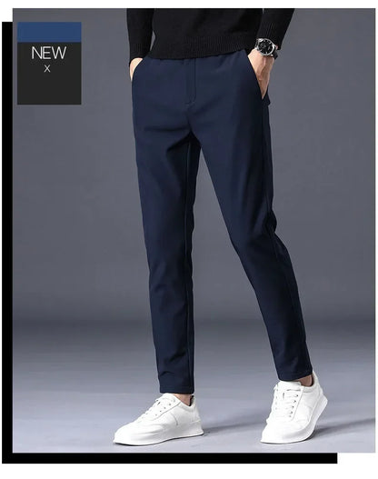 Spring Summer Thin Men's Business Casual Pants High Elastic Jogger Slim Straight Korean Brand Trousers Clothes Black Gray Blue