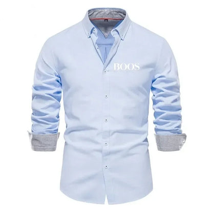 Embroidered New Spring and Autumn Pure Cotton Shirt Men's Solid Color High-quality Long Sleeved Shirt Men's Lapel Casual Top