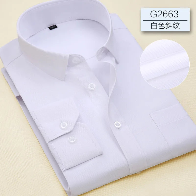 8XL Pure Color Office Formal Business  Social Work Classic Shirt Longsleeve Shirt for Men Casual Men's White Dress Shirt Black