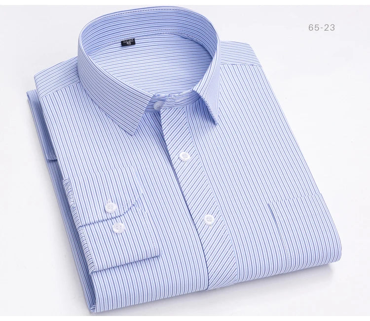 Men's Classic Long Sleeve Print/striped Basic Dress Shirts Single Patch Pocket 65% Cotton Business Standard-fit Office Shirt