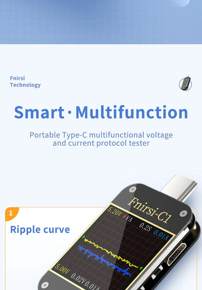 FNIRSI-C1 USB Tester Voltmeter Ammeter Type-C PD Trigger Fast Charging Test Type-C Meter Power Bank tester With PC Software