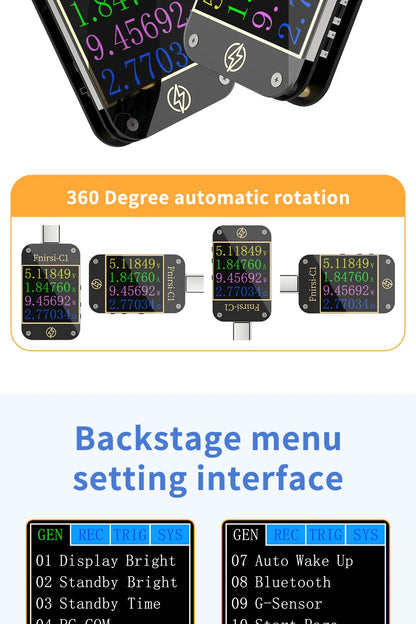 FNIRSI-C1 USB Tester Voltmeter Ammeter Type-C PD Trigger Fast Charging Test Type-C Meter Power Bank tester With PC Software