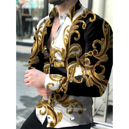 Fashion Luxury Social Men Long Sleeve Shirts Turn-down Collar Buttoned Shirt 2025 Mens Party Clothing Casual Flower Print Tops