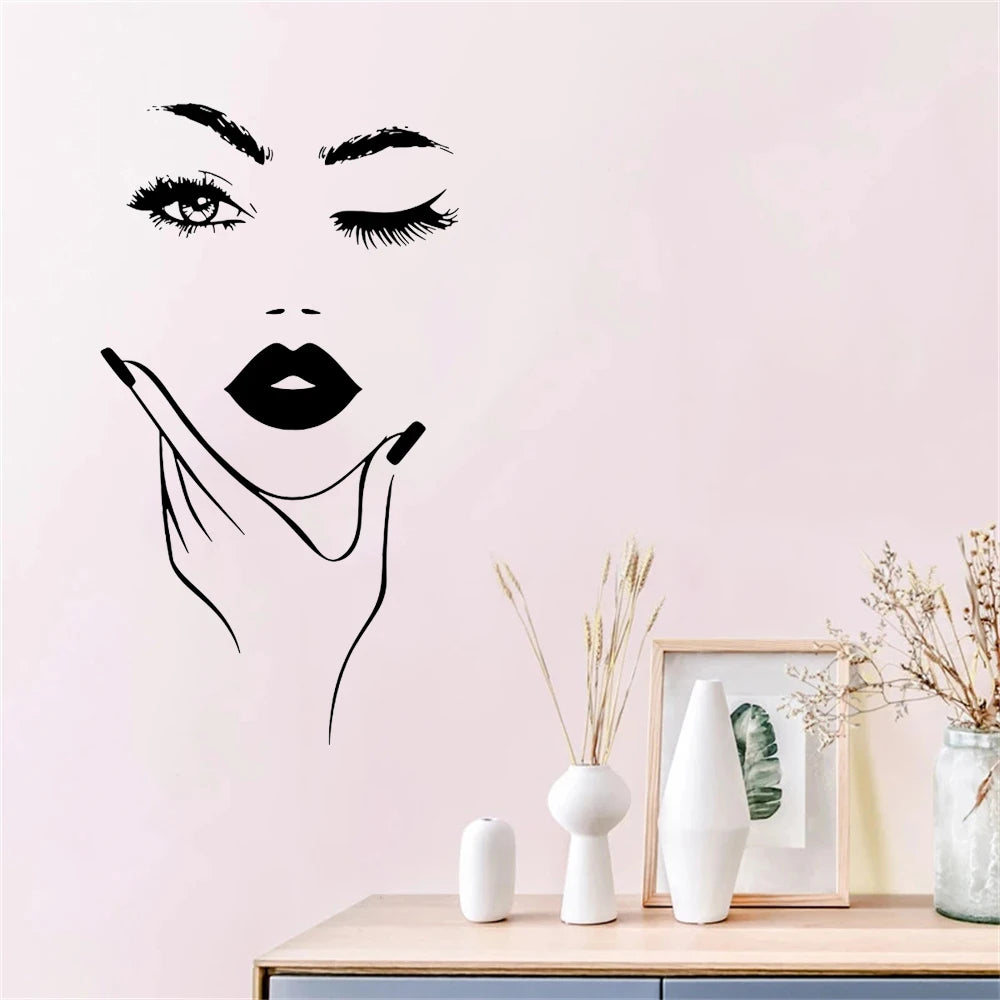 Large Beauty Sexy Woman Hair Spa Nail Eyelash Salon Wall Sticker Girl Room Beautiful Manicure Salon Wall Decal Shop Vinyl Decor