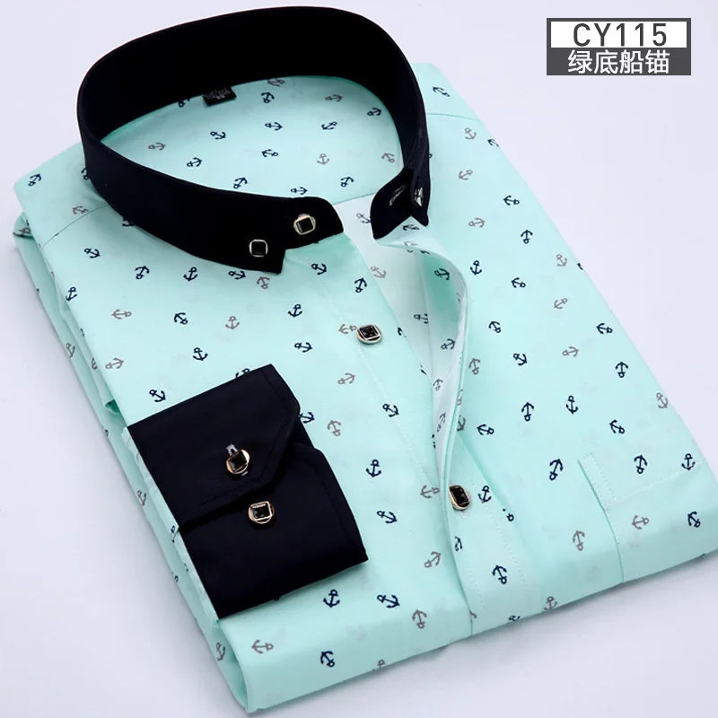 New men's shirt long sleeve thin spring/summer print free ironing business casual slim fashion breathable shirt