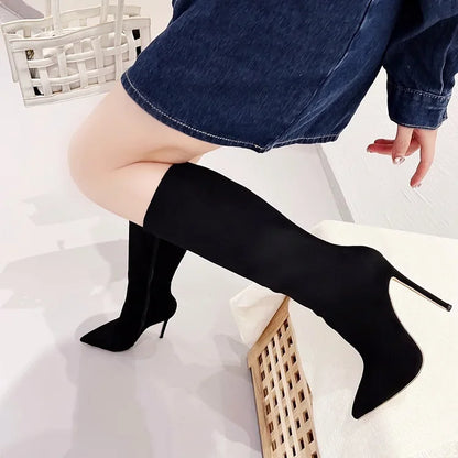 EilyKen Street Style Pointed Toe Women Knee High Boots Sexy Thin High Heels Shoes Autumn Winter Nightclub Prom Pumps