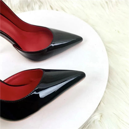 Fashion New Trend Female Pumps Black Leather Side Empty Pointed Toe Female High Heel Sexy Party Shoes Ladies Dress Stiletto Pump