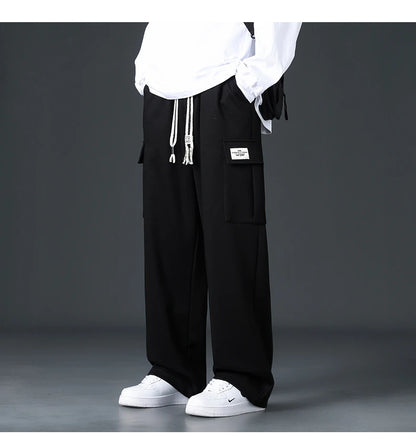 Mens Sweatpants Straight Fit Joggers for Sports and Streetwear Loose Oversized Drawstring Long Pants Men Multi-pocket Pants