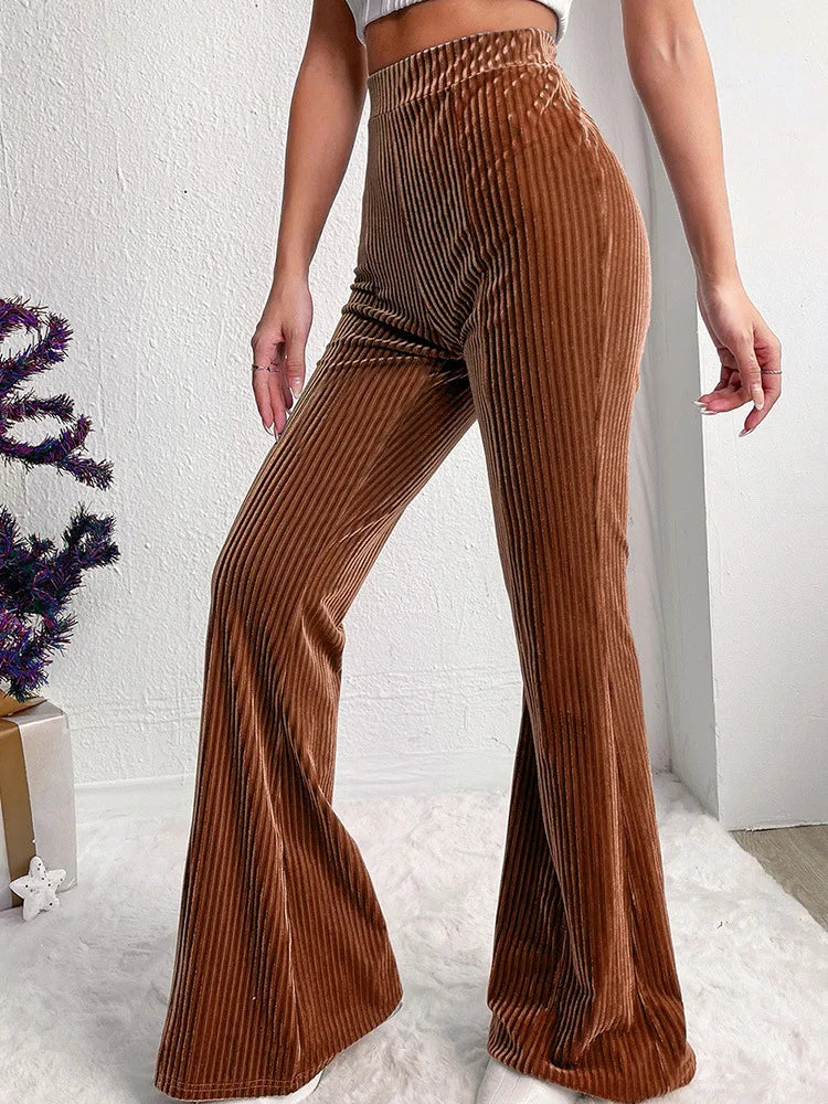 Elastic Waist Flare Leg Pants Casual Pants For Spring & Summer Women's Clothing