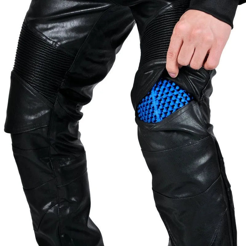 Motorcycle Black Men Leather Pants Outdoor Protective Knee Hip Pads Motocross Racing Pants Motorbike Cycling Trousers 2024