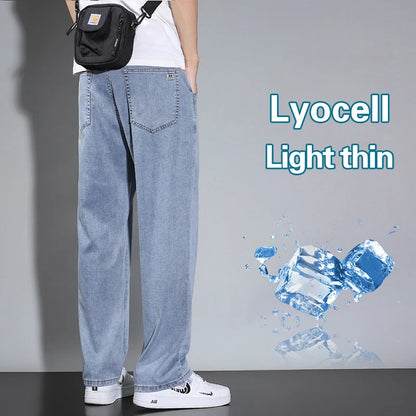 Summer Thin Men's Straight Loose Gray Jeans Soft Fabric Lyocell Fabric Light Colored Casual Pants Male Brand Trousers