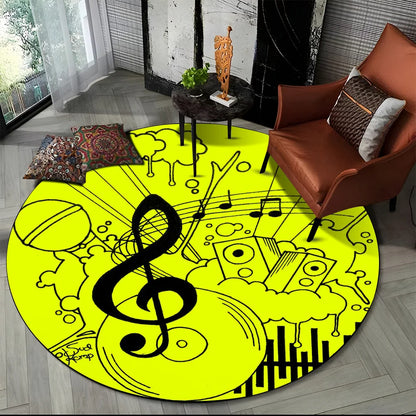 Piano Black White Key Music Symbol Area Rug,Round Carpet Rug for Living Room Bedroom Sofa Foot Pad Decor Non-slip Floor Mat Gift