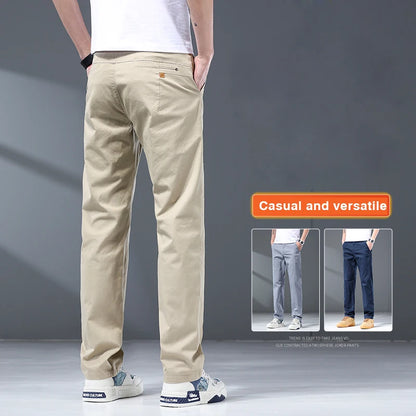 Thin Men's Casual Pants Highly Elastic Comfortable Stretch Cotton Straight Trousers  Loose Fashion Summer Clothes 3-colors