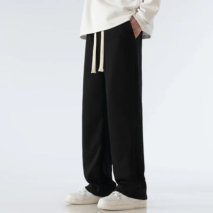 Men's Pants Wide Leg Cotton Fabric Straight Loose Outdoor Solid Color Knitted Sweatpants High-quality Soft Long Baggy Trousers