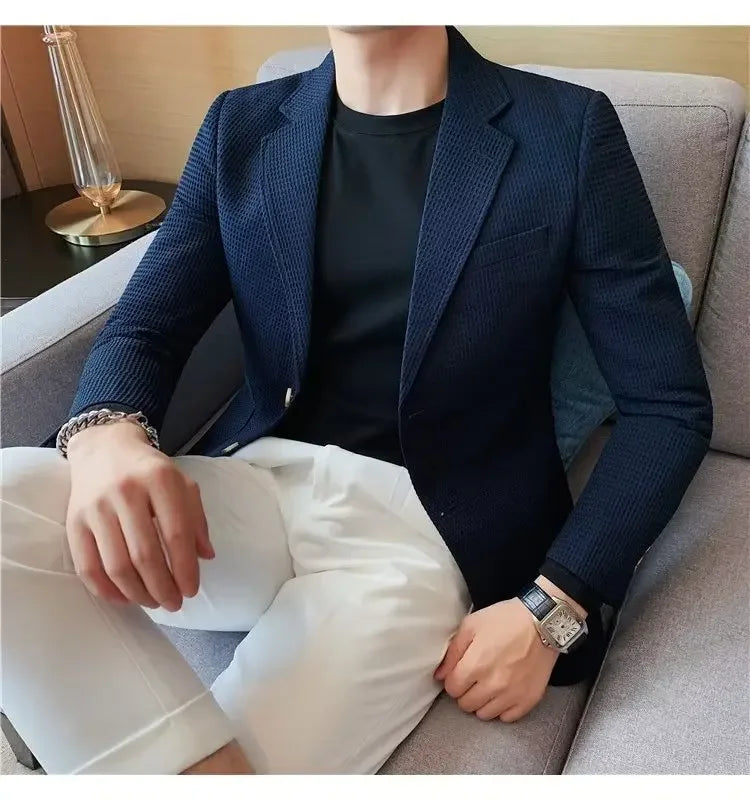 Men's Casual Suit Jacket High-end Solid Color Trendy Korean Style Business Attire Loose Fit Versatile For Autumn Winter