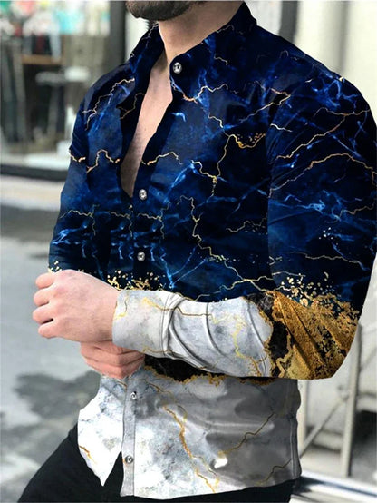 Fashion Luxury Social Men Long Sleeve Shirts Turn-down Collar Buttoned Shirt 2025 Mens Party Clothing Casual Flower Print Tops