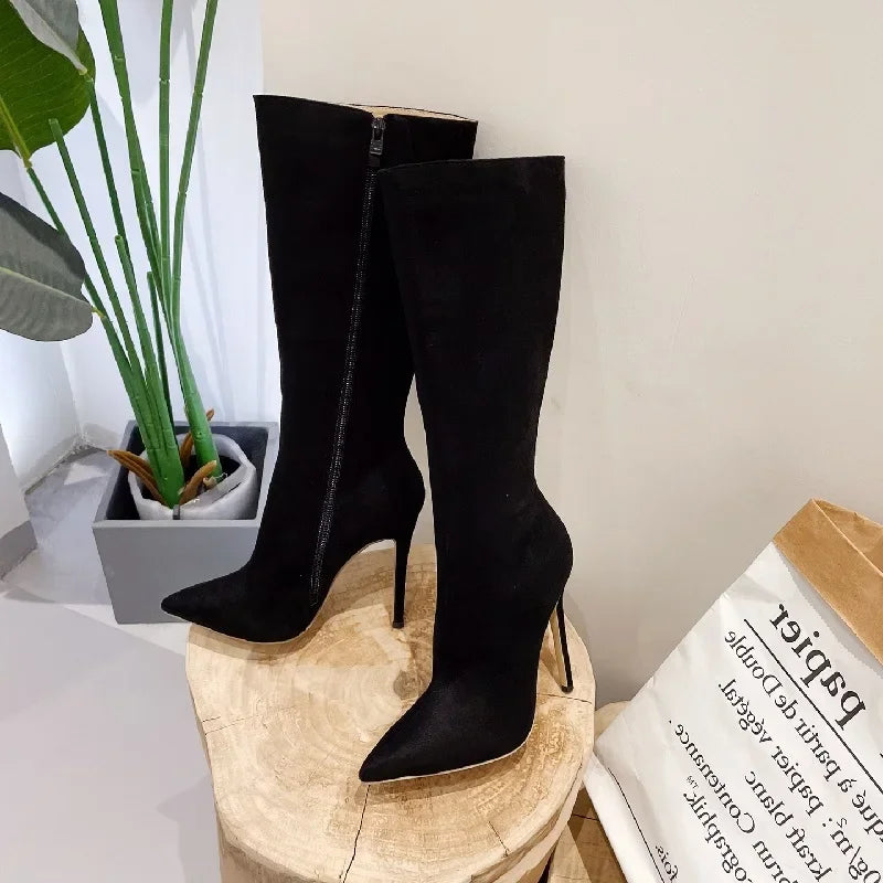 EilyKen Street Style Pointed Toe Women Knee High Boots Sexy Thin High Heels Shoes Autumn Winter Nightclub Prom Pumps