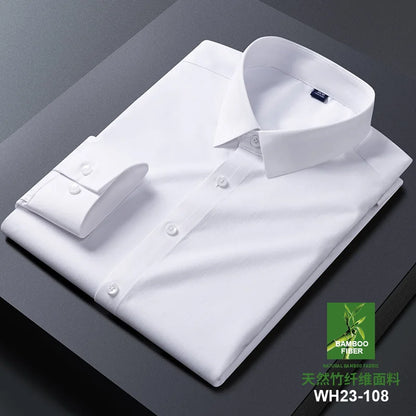 Bamboo Fiber Anti-Wrinkle Mens Shirts Long Sleeve Dress Shirts For Slim Fit Camisa Social Business Blouse White Shirt S-7XL 8XL