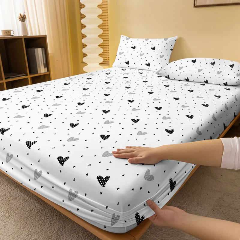 1 Piece of White Bottom Heart Love Patterned Matte Bedsheet, Bedroom Printed Bedspread, Bedding (Excluding Pillowcases)