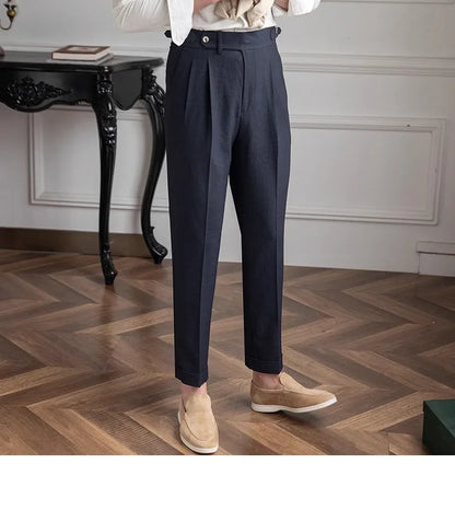 Men's Straight Fit Suit Pants Formal High Quality Retro Fashion Pants Casual Solid Color Black Navy Blue Apricot Trousers Dress