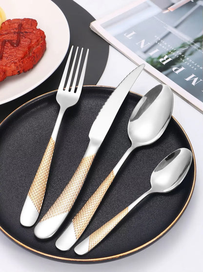 24pcs Stainless steel knife, fork and spoon tableware set, home 6-person dinner tableware, hotel and restaurant available