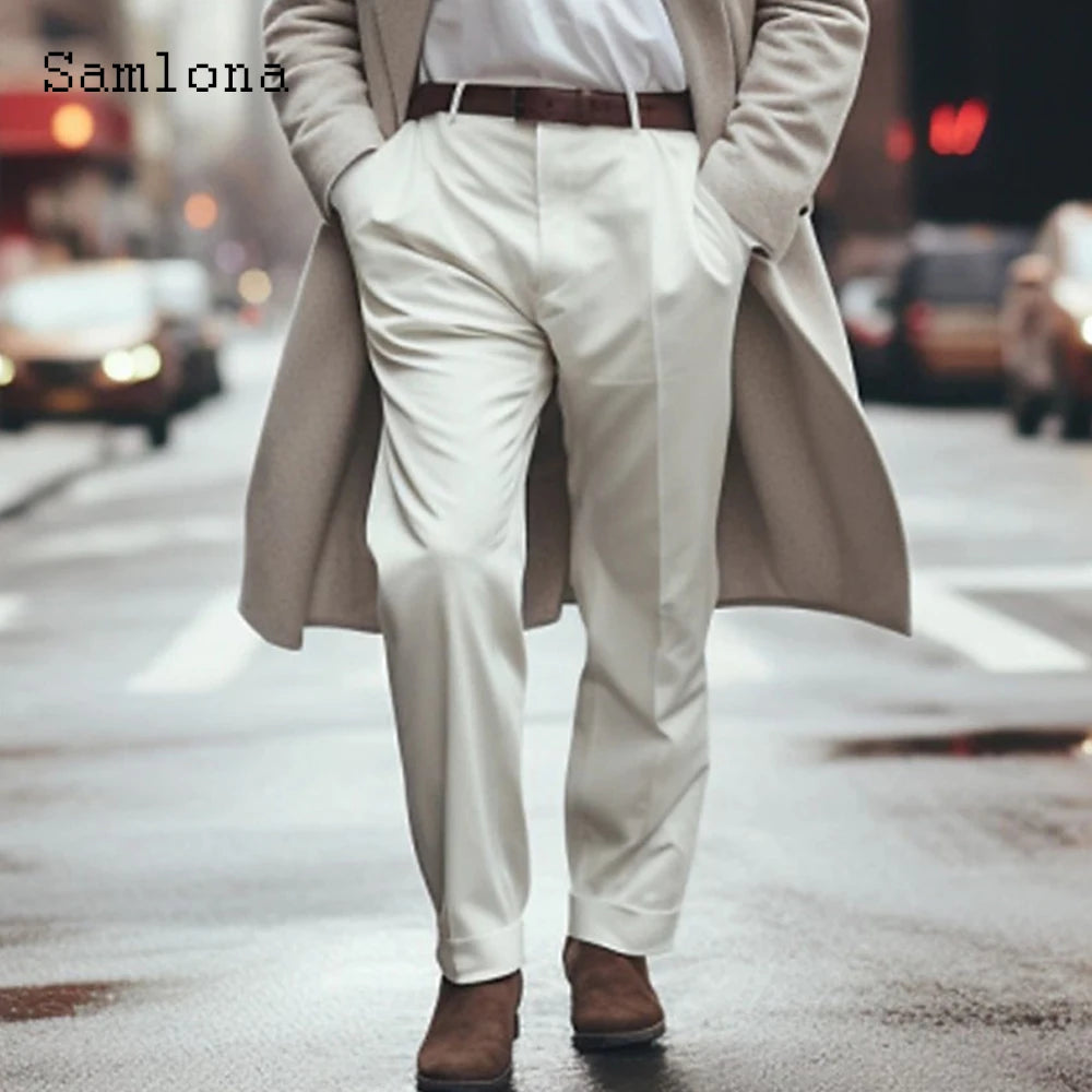 2024 Men's Stand Pocket Formal Wide Leg Pants Men Elegant Party Wedding Trouser Plus Size Mens Fashion Triple Buttons Suit Pants