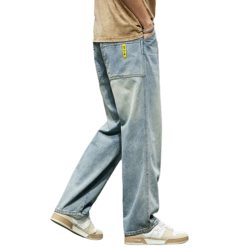 Baggy Mens Jeans Light Blue Loose Fit Straight Cut Oversized Large Size Men's Jeans 2024 New Arrival Male Full Lemgth Trousers