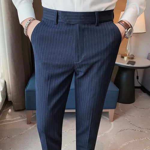 British Style Striped Slim Fit Suit Pant Men Business Casual Simple Dress Pants High Quality Social Wedding Party Trousers 38-28