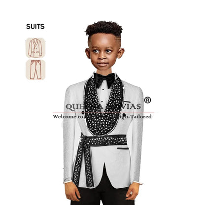 Luxury Boy Suits For Wedding Crystals Beaded Shawl Lapel Floral Jacket Pants 2 Piece Children Formal Party Tuxedos Kids Clothing