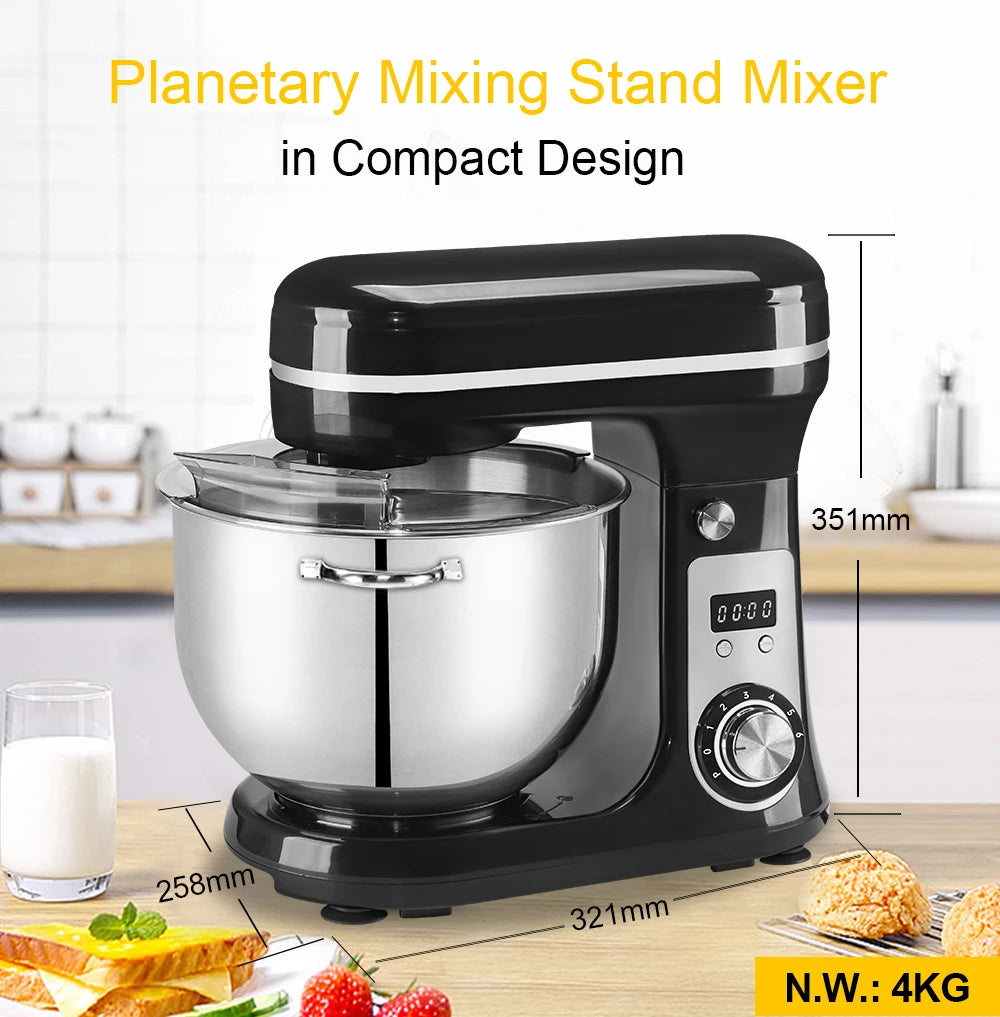 BioloMix 6L Kitchen Food Stand Mixer 1200W DC Quiet Motor Stainless Steel Bowl 6-speed Cream Egg Whisk Whip Dough Kneader