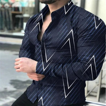 Geometric Pattern Men's Fashion Shirt Long Sleeve Slim Fit Trendy Casual Tops Men's Clothing Graffiti Streetwear Oversized S-6XL