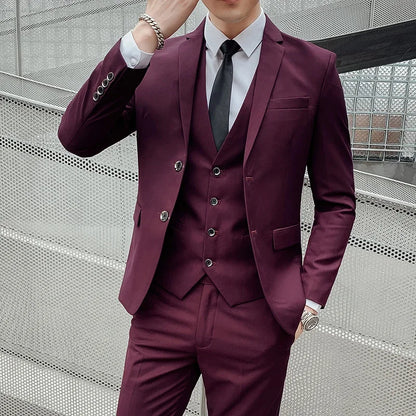 Suit (Blazer+ Vest + Pants) Men's Business Gentleman Fashion Slim Work Solid Color Plus Size Fair Dress Wedding Best Man Suit