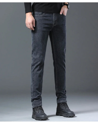 2024 Spring Summer New Style Classic Slim Jeans for Men Korean Fashion Simple Solid Color Straight Skinny Denim Trousers Male