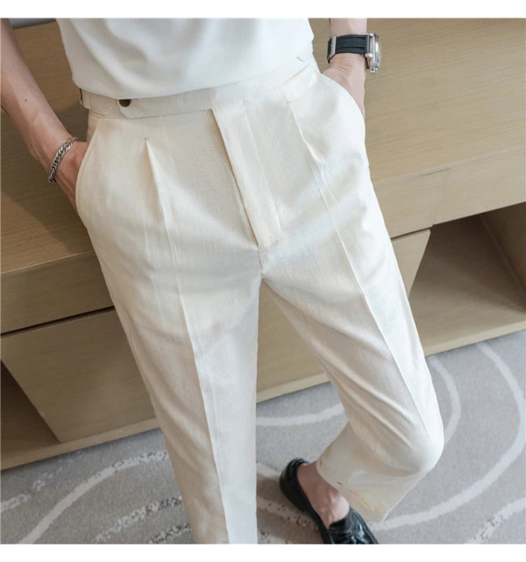 Men's Summer Pants Fashion Naples Cotton&Linen Breathable Dress Pants For Men All Match Casual Straight Men's Trousers Formal