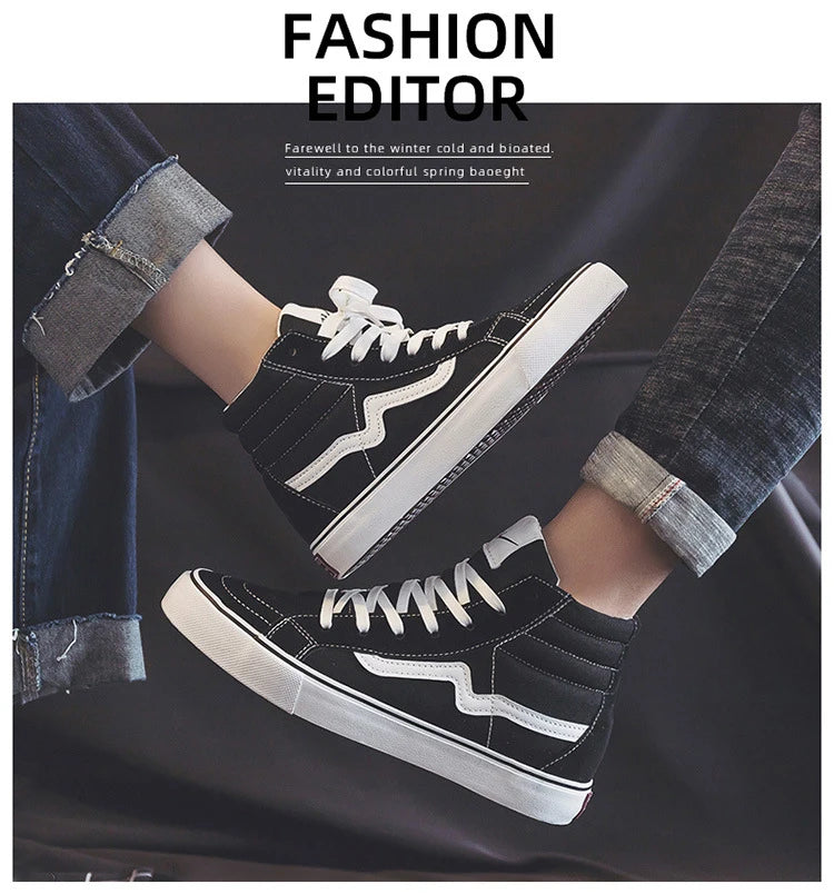 Spring New Shoes for Men Women Canvas Casual Shoes High Tops Flat Skateboard Vulcanized Shoes Lovers Cool Lace-up Sneaker