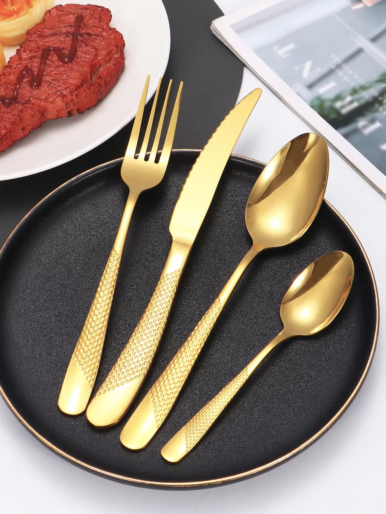 24pcs Stainless steel knife, fork and spoon tableware set, home 6-person dinner tableware, hotel and restaurant available