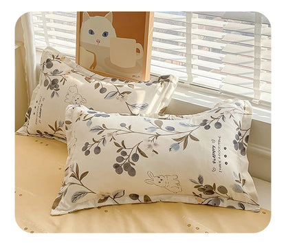 Cute Home Comforter Bedding Sets Washed Cotton Duvet Cover Flat Bed Sheet Set Twin Full Queen King Size Bed For Girls Couple