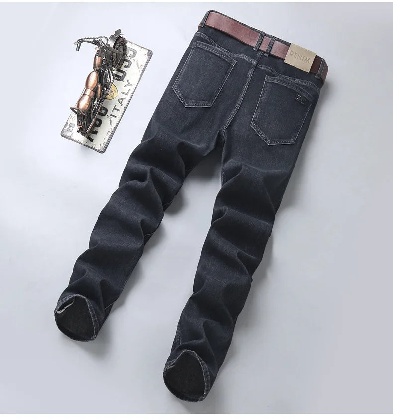 2024 Spring Summer New Style Classic Slim Jeans for Men Korean Fashion Simple Solid Color Straight Skinny Denim Trousers Male