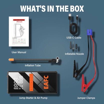 Démarreur de saut de voiture 12V 4 en 1, pompe de gonflage de pneus sans fil, compresseur d'air, batterie portable, démarrage, charge rapide