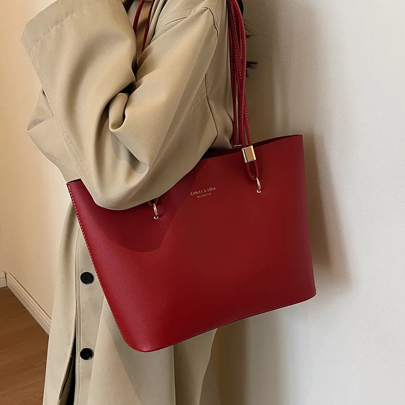 Red Fashion Shoulder Bag Large Capacity Brand Tote Bag PU Leather Luxury Designer Tote Bag Commuter Wedding Party Big Handbag