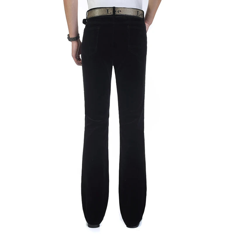 2024 Men's Autumn Spring Corduroy Boot Cut Pants Male Mid Waist Business Casual Flares Trousers 27-38